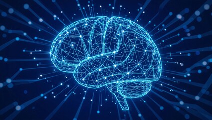 Brain with Connectivity: A captivating digital illustration of a brain, intricately overlaid with a network of glowing lines representing neural connections, symbolizes intelligence.