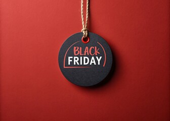 Black Friday Tag: A black circular tag with the words BLACK FRIDAY prominently displayed, hanging against a vibrant red background, evokes the excitement and deals of the shopping season.