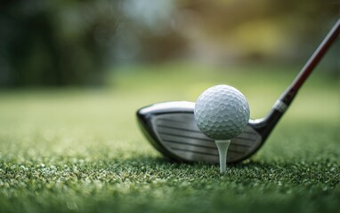 Golf club poised over a golf ball on a tee
