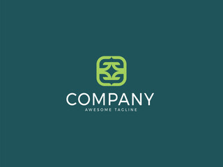 Modern abstract green symmetrical symbol in a square frame. A minimalist company logo design concept for corporate branding and identity.