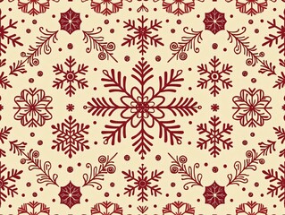 Festive Ornament: A repeating pattern of intricately designed snowflakes and decorative floral elements, creating a seamless and vibrant tapestry.