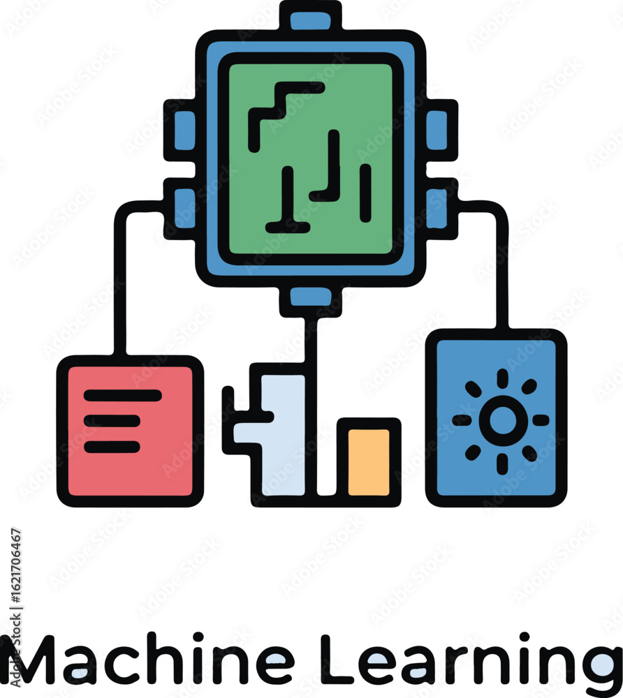 Poster abstract illustration of machine learning concept with connected components