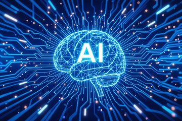 AI Brain Innovation: A captivating illustration of an illuminated human brain integrated with AI, a symbol of technology, intelligence, and modern innovation.