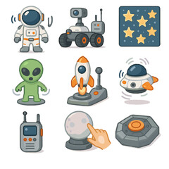 Fototapeta premium Talking spaceship space touch toys rover walkie radio star interactive icon vector