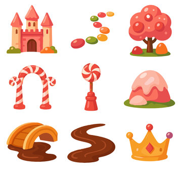 Tower vectors icon candy kingdom hill vector chocolate crown lollipop sugar gumdrop