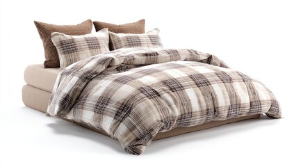 Full bed with plaid comforter and pillows