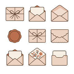 Icon string gift card envelope out liner vector ribbon open peeking