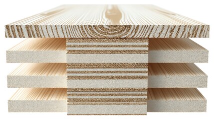 Stacked Lumber Material With Different layers on White Background Texture Design