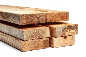 Stacked Lumber Timber Planks on White. Hewn Wood with Visible Texture Detail