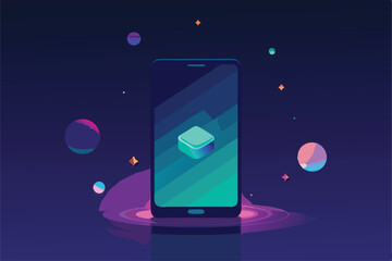 smartphone with multiple app icons floating in neo (1).eps