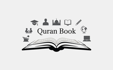 Islamic Education Symbols And Open Quran Book learning