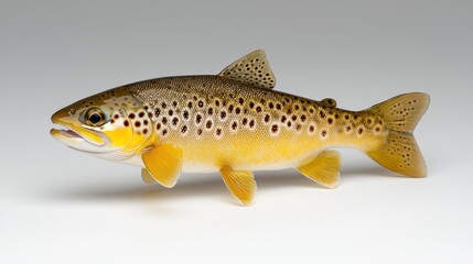 Brown Trout Fish Close Up Profile View on White Background