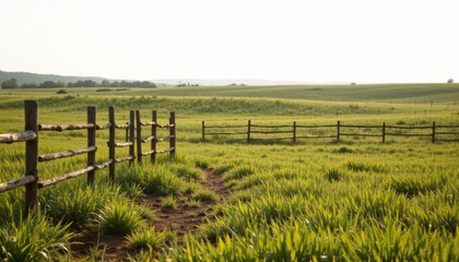 Rustic Fence in Rolling Green Pasture