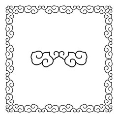 Traditional black outline cloud patterns form a decorative square frame and inner motif.