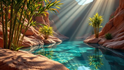 Oasis in Canyon with Turquoise Water