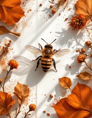 Honey Bee with Autumn Floral Arrangement