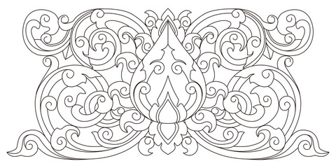 Elegant outline drawing features a classic ornate symmetrical floral pattern.