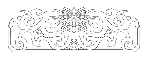 Elegant lotus flower ornament with swirling patterns forms a beautiful symmetrical border.