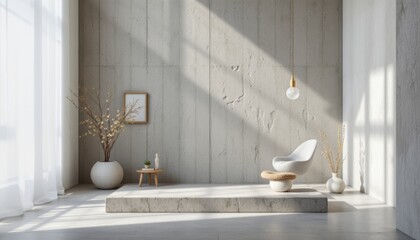 Minimalist Interior with Concrete Wall and Platform