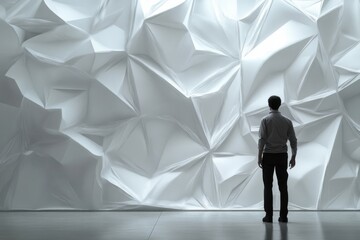 Obraz premium Person Staring at Modern Art Installation with White Textured Surface