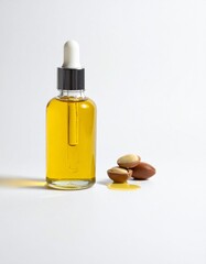 Pure argan oil dropper bottle with nuts, perfect for skincare and beauty formulations
