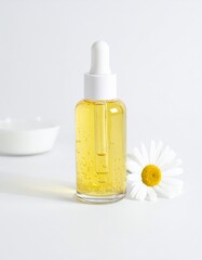 Natural beauty serum with chamomile essence in elegant dropper bottle