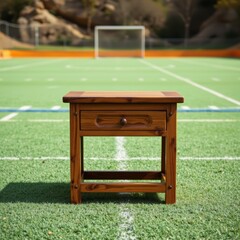 Wooden End Table on Sports Field