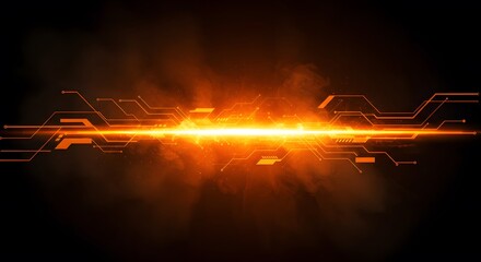 Glowing Circuit Board Abstract: Futuristic Technology Background with Orange Light.