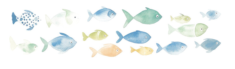 Obraz premium PNG Fishes with bubble as divider watercolor surgeonfish animal sea life.