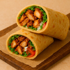 Grilled Chicken Shawarma Cut in Half – Two Halves – AI-generated