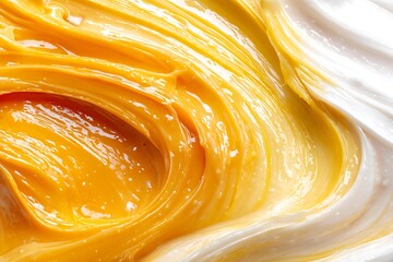 Swirls of Viscous Caramel and White Cream Texture, Shiny Surface, Thick Flowing Layer