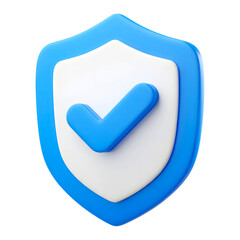 Blue shield with check mark isolated on transparent background