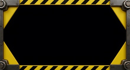Industrial Warning Panel Frame,  Metal and Yellow Caution Stripes