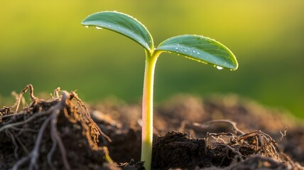  Plant, Agriculture, Seeding,Seedling, Close up Young plant growing over green bokeh background