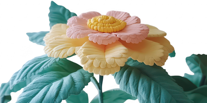 Pastel flower with leaves illustration on transparent png background