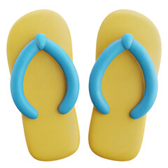 Pair of Yellow and Blue Flip Flops on White Background