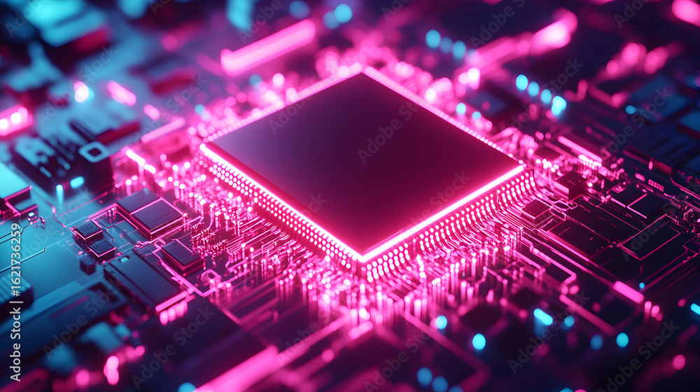 Aufkleber close-up of a computer processor chip on a circuit board.