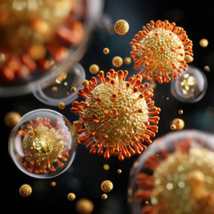  close-up view of virus particles, showcasing intricate details and vibrant colors, highlighting their structure and significance in biology and health.