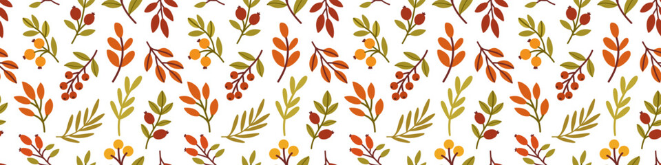 Autumn Botanical Pattern with Berries and foliage 