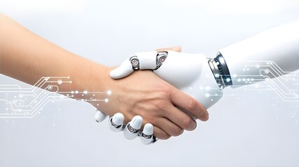 Robot handshake human background, artificial intelligence digital transformation