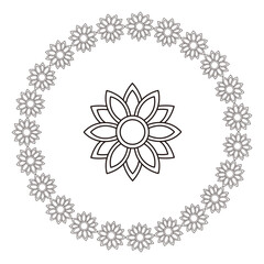 An elegant simple flower outline design is placed within a decorative floral circle.