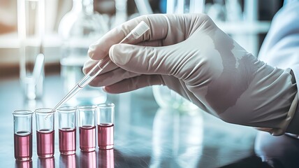 Scientists are dripping liquid into the test tube.Research in lab Concepts
