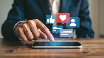 Social media and digital online concept, woman using smart phone. The concept of living on vacation and playing social media. Social Distancing ,Working From Home concept