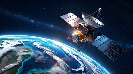 Space station on orbit of the Earth planet and universe background. Elements