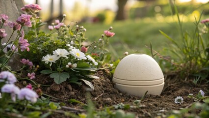 Eco-Friendly Biodegradable Product in Natural Floral Setting