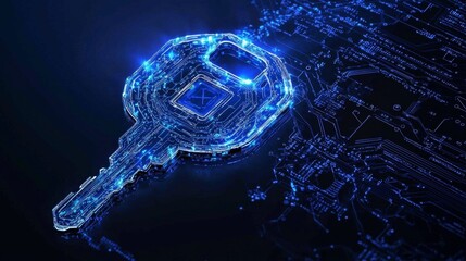 This striking blue key illustrates the convergence of digital art and high-level security features.