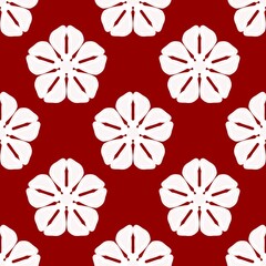 Fototapeta premium Seamless white floral pattern on maroon background, ideal for textile, decor, or digital design projects.