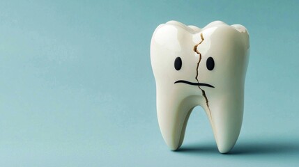 A blue backdrop emphasizes the seriousness of dental care.