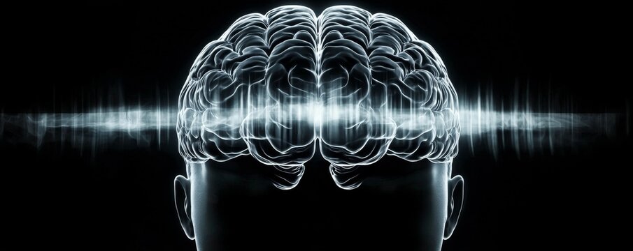 Visual imagery illustrating the connection between brain activity and auditory perception.