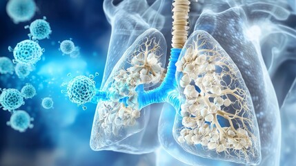 Cross-sectional view of lungs affected by COPD revealing bronchial inflammation.